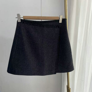 MG25151设计感不规则明线装 烟灰色羊毛裙小包裙短裙秋冬 饰半身裙