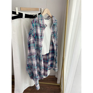 新款 上衣女2024秋装 棉质格子衬衫 9530人鱼系列撞色宽松大版