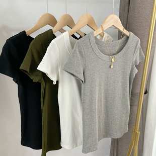 T恤女2023春夏新款 6608 短袖 螺纹T 1大圆领修身