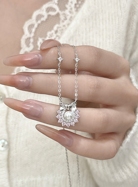 原创s925纯银白雪公主项链女日韩时尚珍珠锁骨链镶钻贝珠颈链饰品