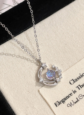 原创s925纯银星落项链轻奢小众饰品星星月亮吊坠梦幻琉璃石锁骨链