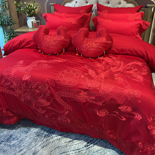 鑫山140支长绒棉婚庆刺绣四件套