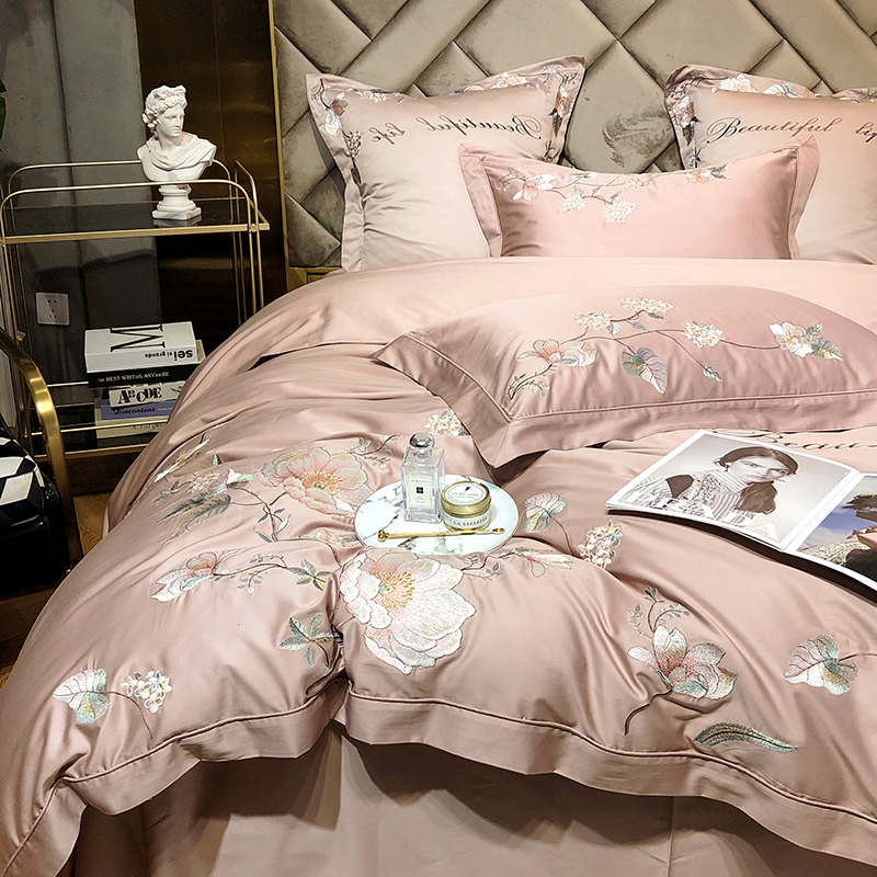 特价进口120支匹马棉四件套全棉刺绣被套100纯棉新中式民族风床品