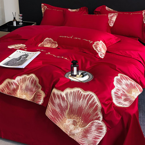 鑫山140支匹马棉刺绣四件套婚庆