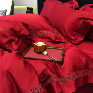 轻奢高端结婚140支匹马长绒棉四件套100全棉被套床单纯棉婚庆床品