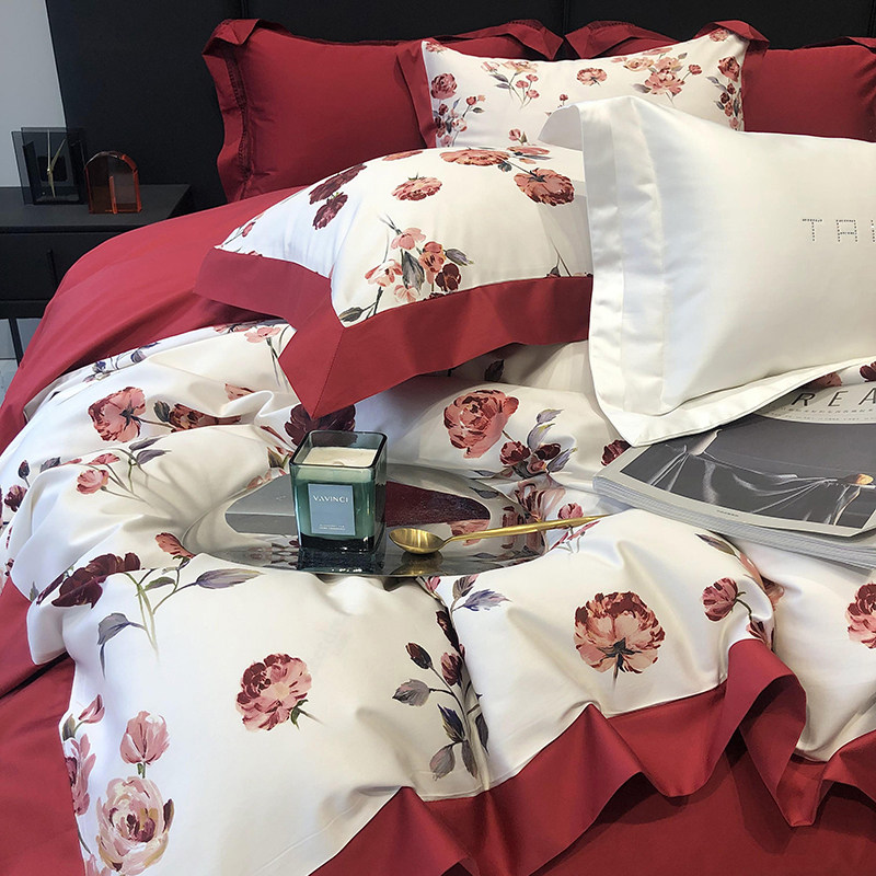 轻奢高端140支长绒棉四件套100纯棉花卉印花被套床单全棉床上用品,床上用品,床品套件/四件套/多件套,淘宝优惠券,粉丝福利购,淘宝优惠卷