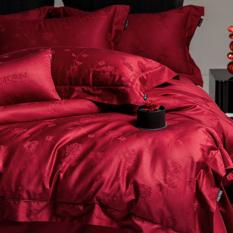 轻奢新婚120支长绒棉四件套全棉数码印花提花被套婚庆床上用品,床上用品,婚庆床品套件,淘宝优惠券,粉丝福利购,淘宝优惠卷