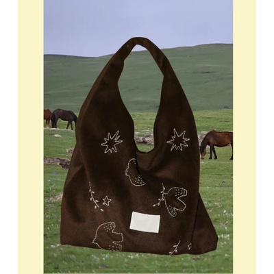 飞鸟刺绣帆布包大容量文艺百搭腋下托特包学生甜美通勤手提单肩包