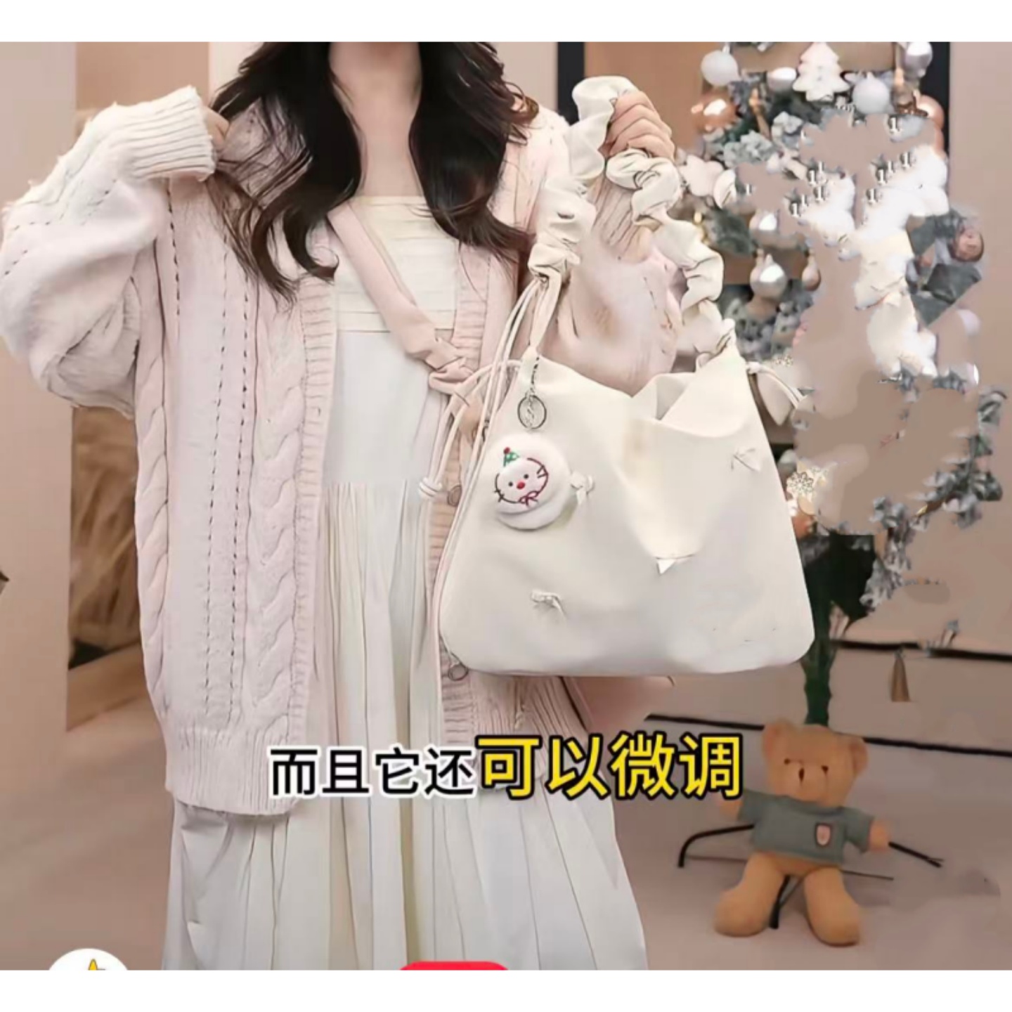 甜美蝴蝶结大容量通勤托特包芭蕾风褶皱肩带云朵包单肩斜挎水桶包