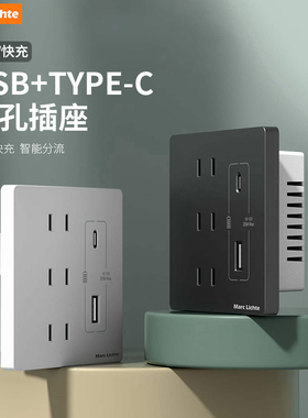 86家用暗装苹果安卓PDTYPE-C手机充电插座二孔USB快充20W插座面板
