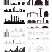 沈阳辽宁地标志手绘插画天际线条描稿剪影景点城市旅游建筑素材