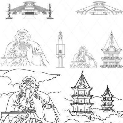 泉州福建景点旅游剪影地标志手绘建筑城市插画天际线条描稿素材