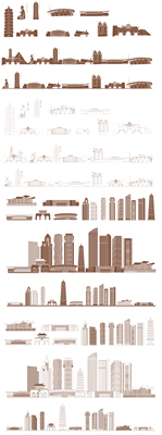 连云港江苏地标志建筑手绘插画天际线条描稿城市景点旅游剪影素材