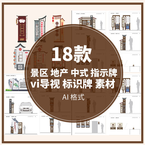 导视系统地产景区中式古风创意园区素材vi设计标识牌指示牌模板
