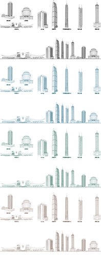 深圳广东表城市地标建筑天际线条描稿剪影插画景观手绘设计素材