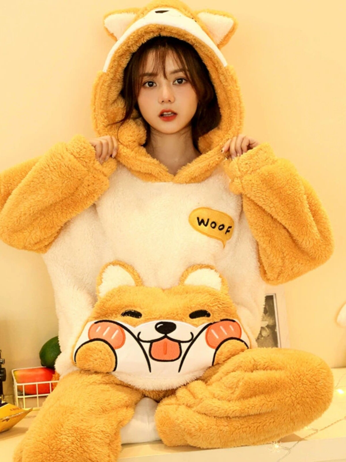 여성을위한 산호 벨벳 잠옷 겨울 플러스 벨벳 두꺼운 겨울 학생 귀여운 느슨한 플란넬 스타일 가을 겨울 홈웨어 세트