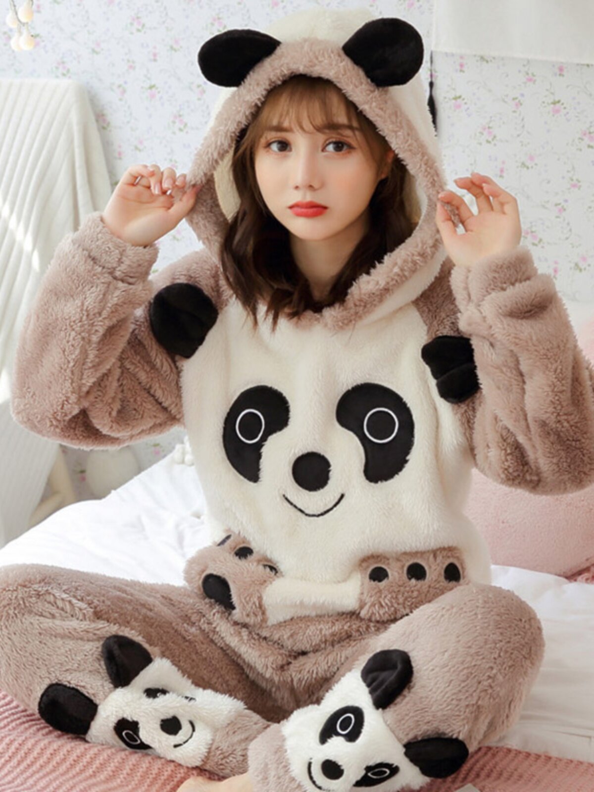 여성을위한 산호 벨벳 잠옷 겨울 플러스 벨벳 두꺼운 겨울 학생 귀여운 느슨한 플란넬 스타일 가을 겨울 홈웨어 세트