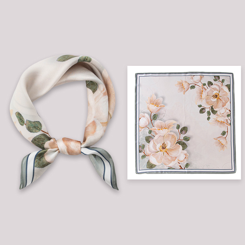 新款印花53cm小方巾送妈妈礼物气质丝带脖饰感杭州桑蚕丝围巾