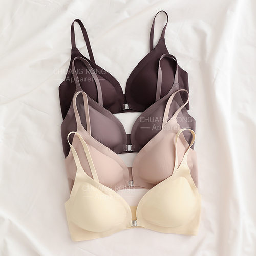 欧美无痕大码性感内衣女夏季薄款小胸聚拢无钢圈调整型前搭扣文胸