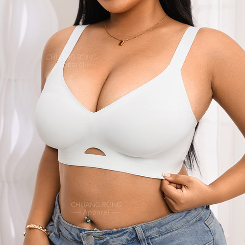 欧美丰盈大码文胸女士宽肩带上托薄款镂空透气隐形无痕无钢圈内衣