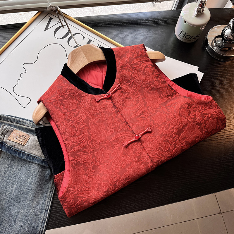 新中式国风马甲2026复古春款气质圆领百搭提花丝绒拼接叠穿马夹女,女装/女士精品,马夹,淘宝优惠券,粉丝福利购,淘宝优惠卷