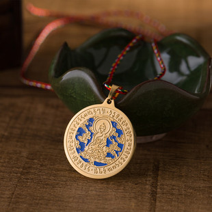 结缘钛钢密宗蓝药师民族风吊坠钛钢牌挂件心咒真言准提镜咒轮挂件