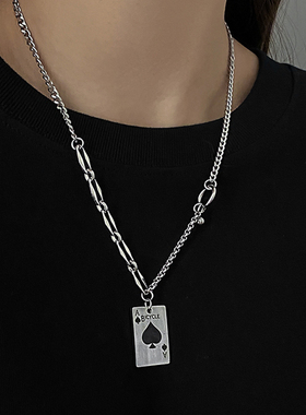 黑桃A钛钢项链男潮欧美嘻哈网红蹦迪长款卫衣链ins吊坠2025年新款
