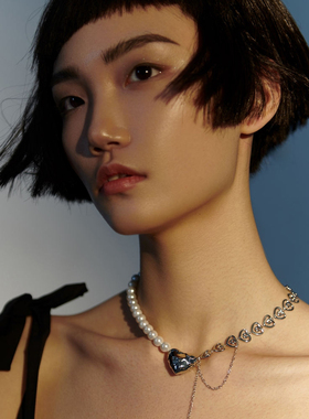 吴宣仪周也同款珍珠拼接奶油轻奢小众女秋冬设计感锁骨爱心项链男