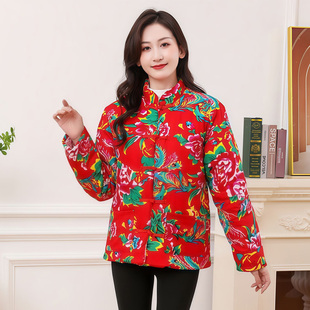 东北大花袄2026新款加厚棉衣棉服牡丹花冬季修身保暖棉袄花布外套