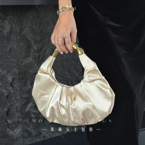 MOLI LADY BAG 褶皱饺子云朵月牙包宴会高级感金属手柄手拿包手提