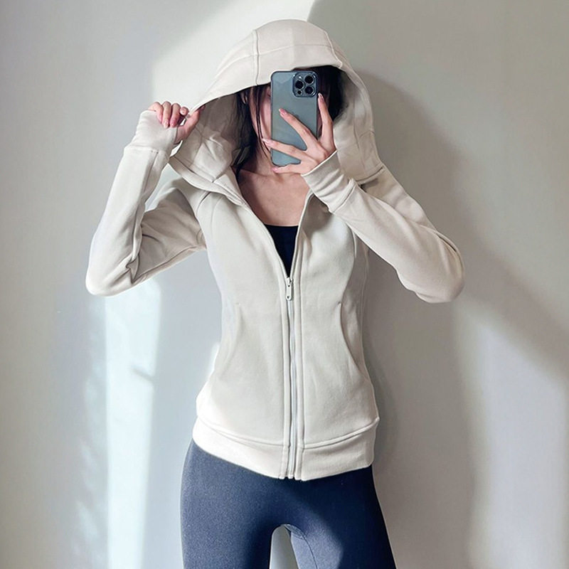 摇粒绒连帽卫衣外套女秋季2025新款潮显瘦美式修身奶白色拉链