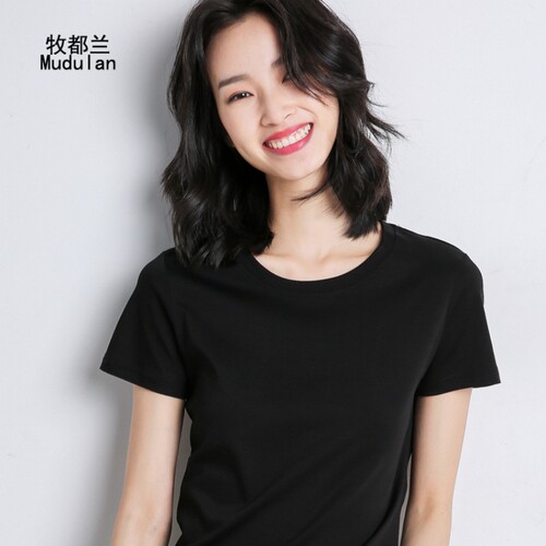 牧都兰纯棉T恤女修身显瘦版型韩版百搭圆领2026短袖夏季纯色上衣