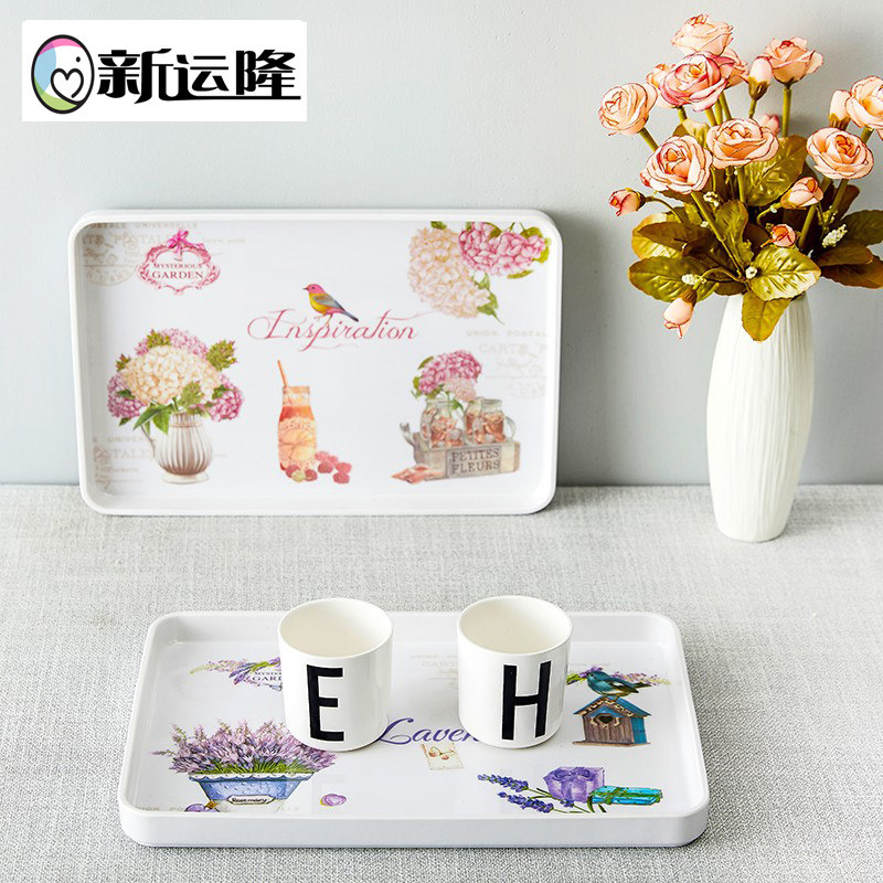 新运隆 密胺欧式长方形托盘杯子茶盘家用创意蛋糕盘水果盘点心盘