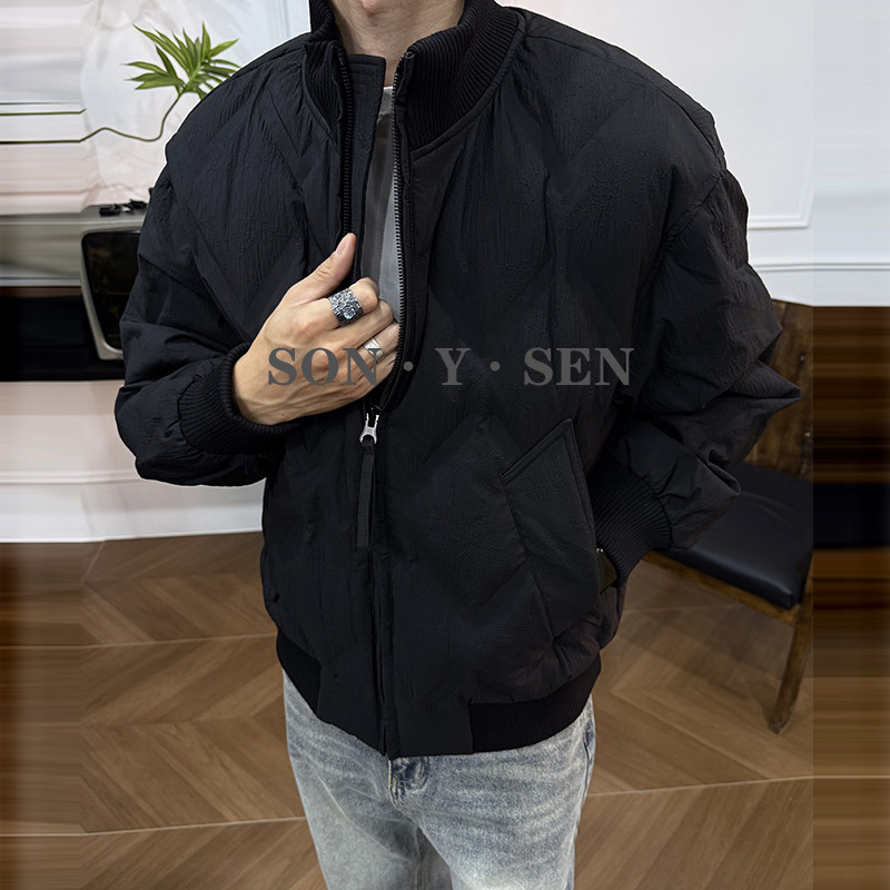 美式潮牌菱形格棒球羽绒服男冬季立领保暖百搭棉衣休闲百搭外套潮