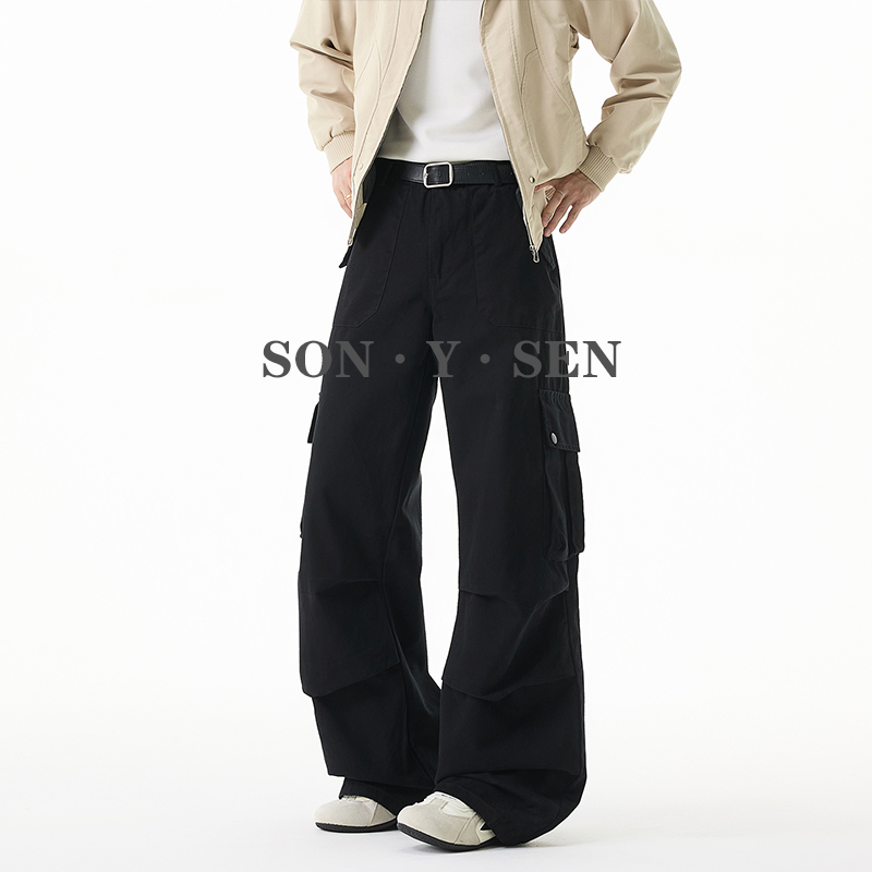 高个子加长版春秋季黑色多口袋伞兵工装裤男女直筒宽松休闲长裤子