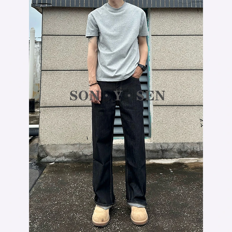 夏季新款老钱风原牛黑色牛仔裤