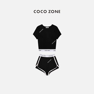 COCO ZONE 刘一一 运动撞色包边弹力橡筋腰头短袖/短裤23C18420