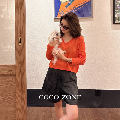 COCOZONE刘一一纯色V领毛织上衣