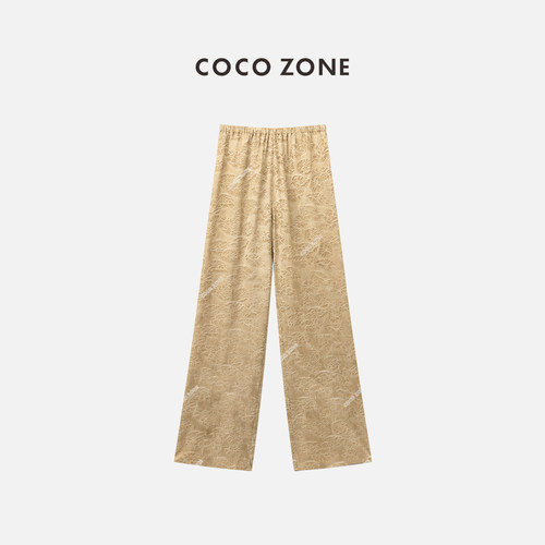 COCO ZONE 刘一一春秋穿搭新中式国风松紧腰提花休闲裤女CC1A0509