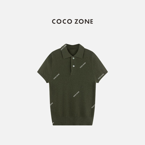 COCO ZONE 刘一一 2025春季100绵羊毛时尚百搭polo领短袖针织衫女