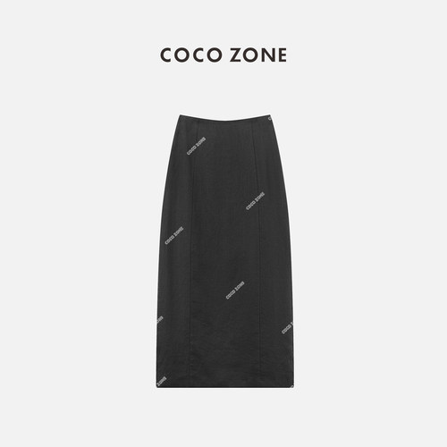 COCO ZONE 刘一一 麻麻感春季简约A字设计感后开叉中长裙CC1B0723