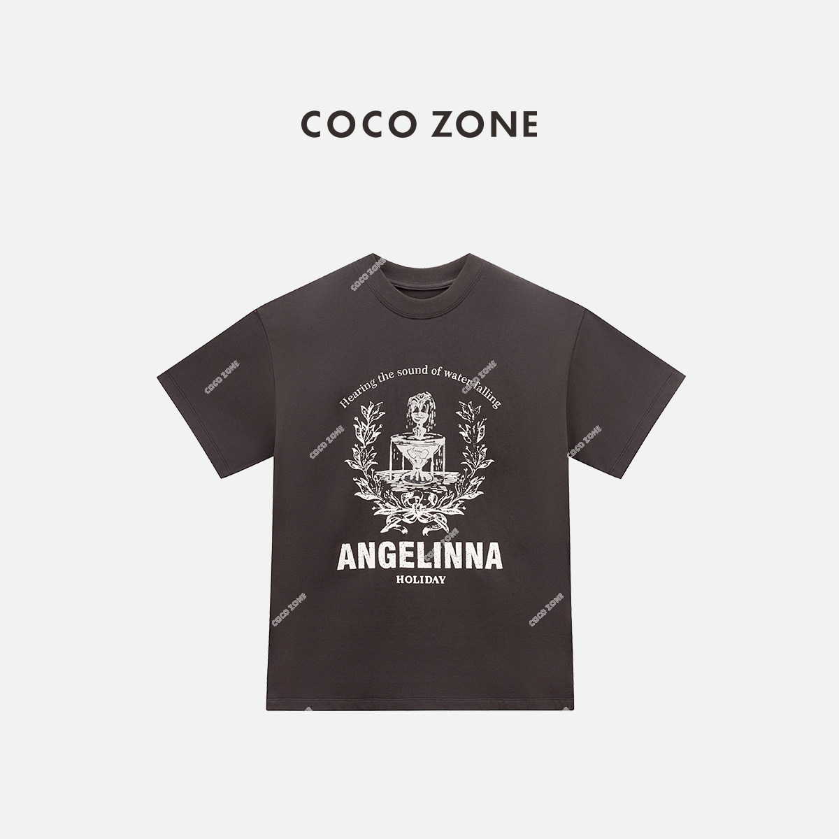 COCO ZONE 刘一一 夏季穿搭纯色字母印花短袖T恤百搭圆领上衣女