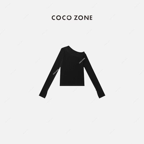 COCO ZONE 2023新款长袖气质不规则斜肩打底衫上衣T恤CZ23C18608
