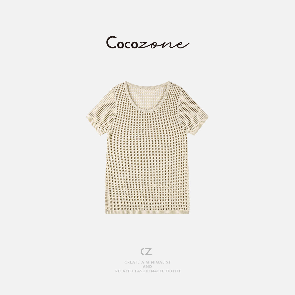 COCO ZONE 刘一一亚麻混纺薄款镂空针织中长款短袖T恤衫罩衫上衣