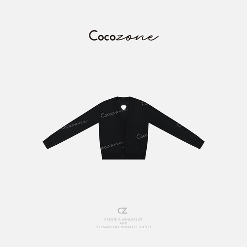 COCO ZONE 刘一一100绵羊毛设计感后幅镂空V领针织开衫CD1A0155