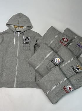 断码处理原单美式橄榄球灰色全拉链连帽卫衣胶印印花大码宽松外套