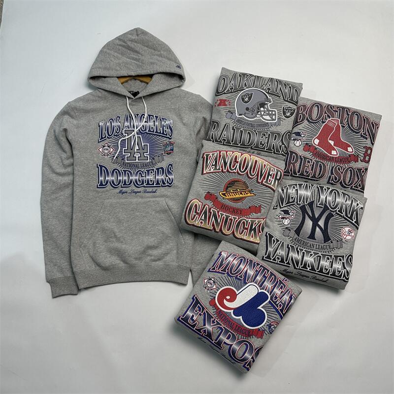 原单NE版美式棒球和橄榄球男士加绒卫衣前后龟裂印花修身加绒上衣