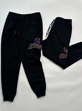 外贸尾货 原单FEX版美国篮球男士加绒卫裤 万针刺绣队标 束口小脚