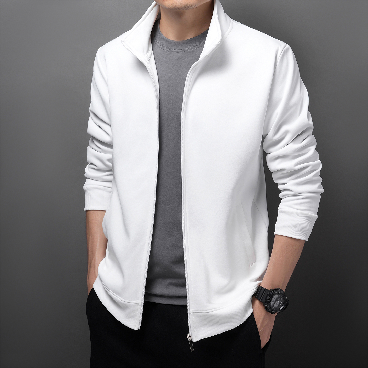 NASA休闲运动开衫加绒卫衣男