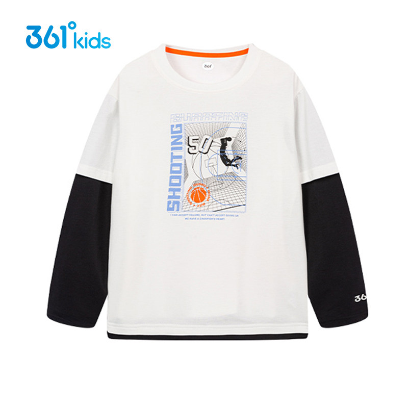 361童装男童假两件长袖针织衫T恤春秋季新款青少年儿童运动篮球服